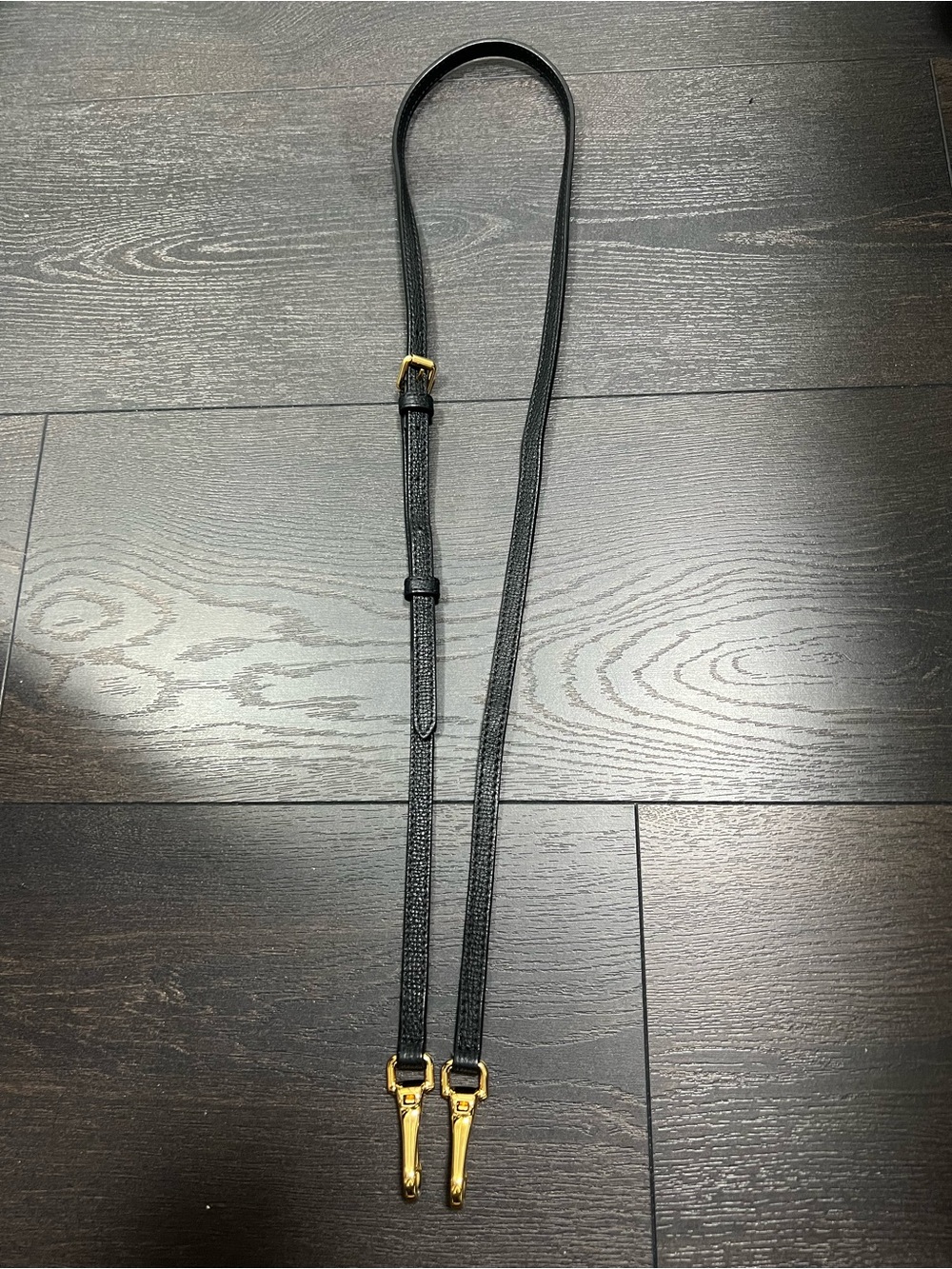 Adjustable Black Leather Strap with Gold Clips - Men Accessories
